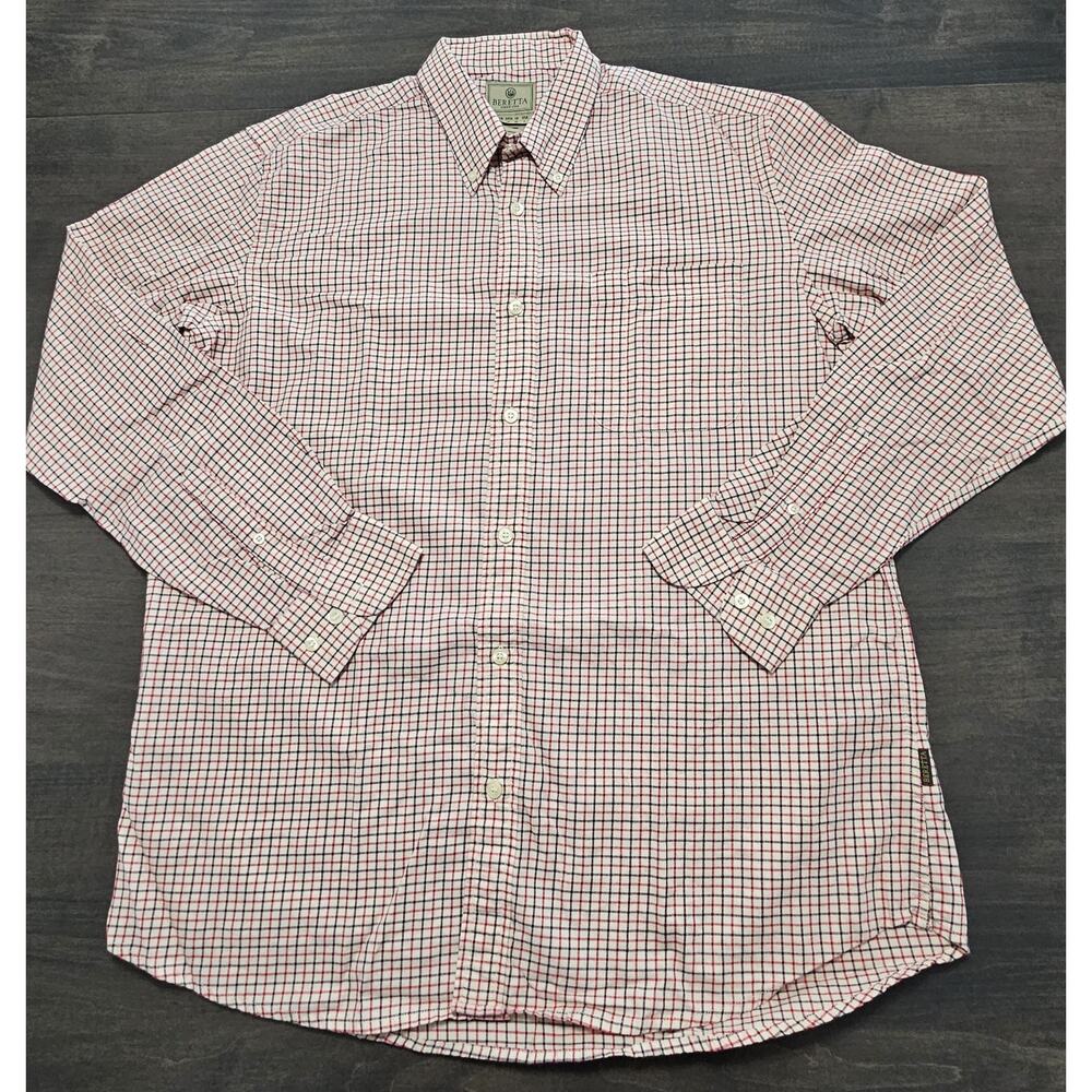 Beretta Long Sleeve Button Down Shirt Men's Size Large Check Plaid 100% Cotton